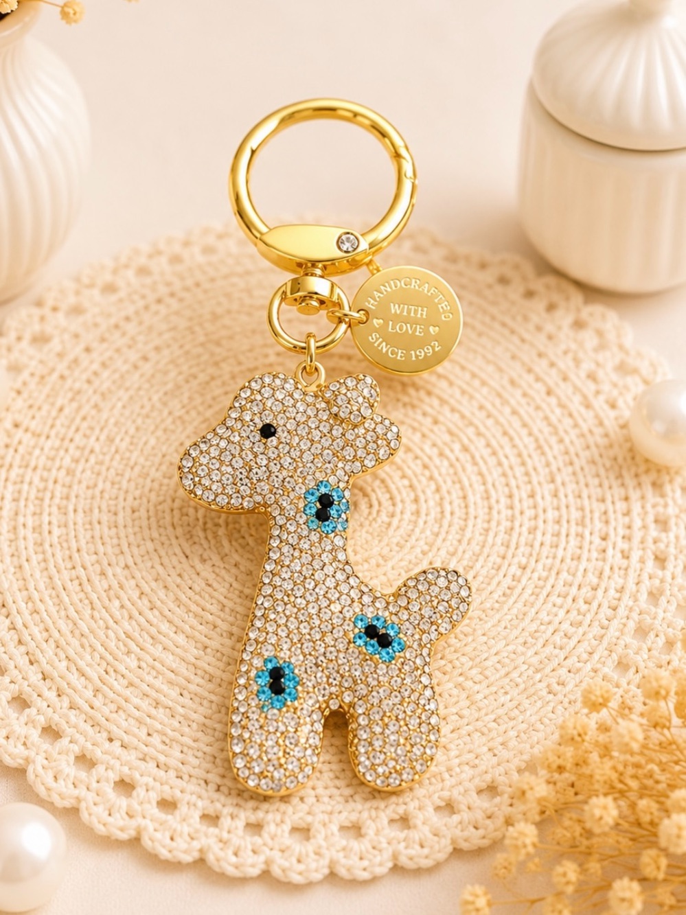Bag Charm/Keyring-Champagne Color Rhinestone Giraffe charm-Teal Accents- NWOT